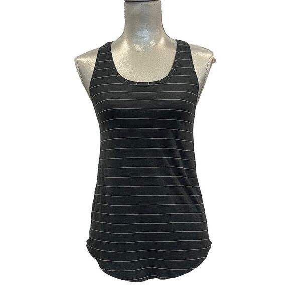 Lululemon Tops - Lululemon Dark Gray & White Striped Love Tank, Pleated In Pima Cotton, Size 4/6